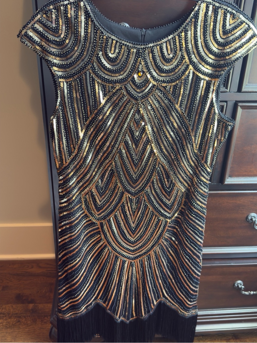 Beaded Black and Gold Evening Dress